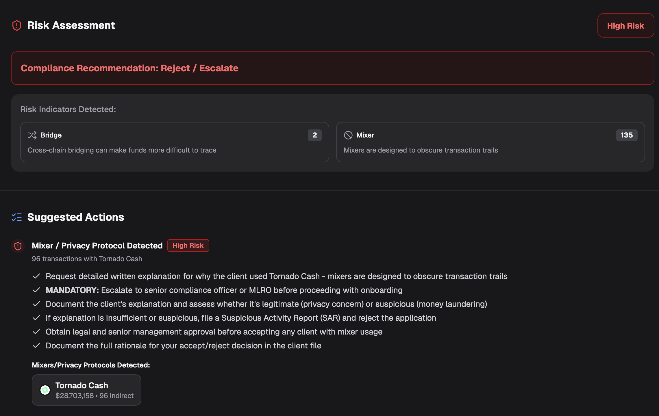 WalletCheck suggested actions dark